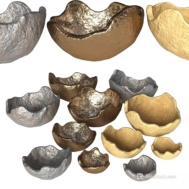 Silver And Gold Textured Tableware Set With Various Sizes For Dining 3d model