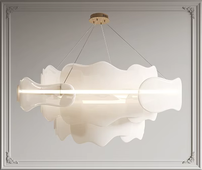 Modern Unique Design White Chandelier With Wavy Curved Shade And Interior Lighting 3d model