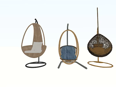 Modern Rattan Hanging Chairs With Different Base Styles And Cushioned Seats 3d model