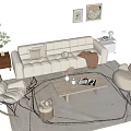 Contemporary Beige Sofa and Coffee Table Set with Throw Pillows Accent Chairs Living Room Decor