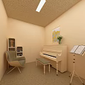 Pastel Pink Piano Room With Piano Bench Music Stand And Armchair