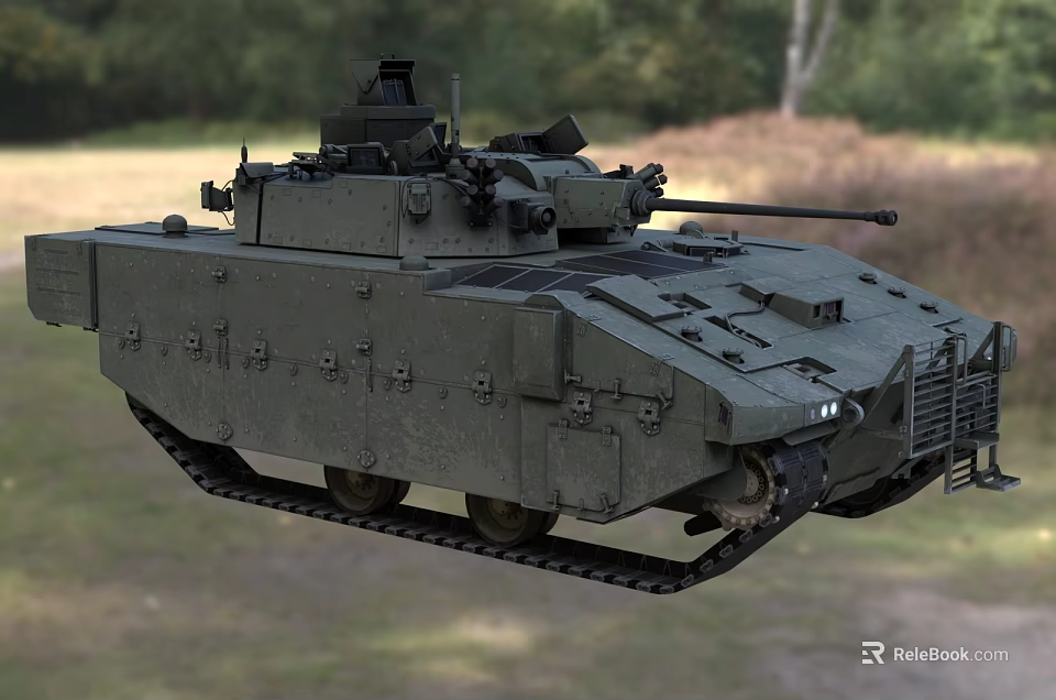 Military Armored Tracked Utility Vehicle With Turret Weapon And Reinforced Armor Plating 3d model 