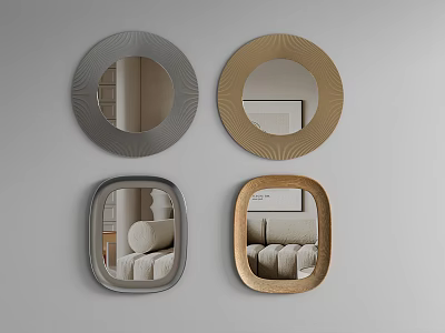 Stylish Round And Square Mirrors With Gray And Gold Frames For Modern Interior Decor 3d model