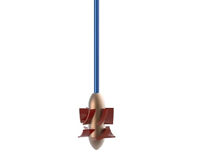 Blue Rod With Metallic Cone Base And Red Blades Structure Design 3d model