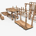 Wooden and Stone Furniture Components with Tables Shelves Benches and Frames