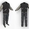 Black And Gray Baseball Jacket With Distressed Jeans Casual Clothing Outfit Design