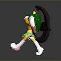Game And Movie Character With Green Hair Yellow Tail Green Skirt Holding Circular Object