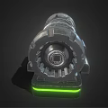 Futuristic Mechanical Device With Silver Metallic Structure And Green Glowing Accents