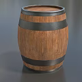 Rustic Wooden Barrel With Black Metal Hoops On Gray Surface Design 3d model