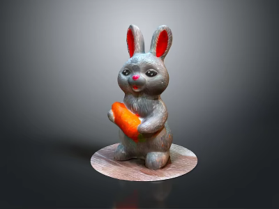 Cute Rabbit Sculpture Holding Orange Carrot And Standing On Round Base 3d model