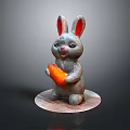 Cute Rabbit Sculpture Holding Orange Carrot And Standing On Round Base