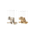 Modern Geometric Chandelier With Gold Frame And Transparent Mesh Shades Hanging In Layered Arrangement