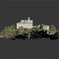 Detailed Building Model Design With Lush Trees Green Lawn And Courtyard Area
