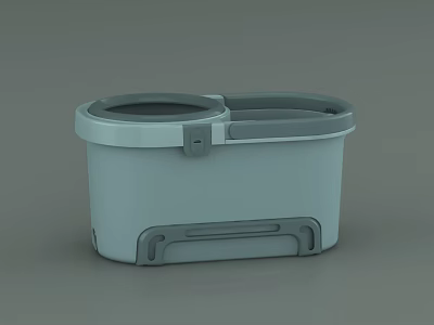 Gray Mop Bucket with Double Compartment Foot Pedal and Handle 3d model