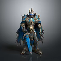 Man In Blue Spiked Armor Holding Glowing Blue Long Sword With Cloak