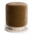 Brown Velvet Cylindrical Sofa Stool With Light Wooden Base And Modern Design
