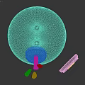 Blue Sphere Shaped Object With White Nozzle Spraying Blue Liquid And Circular Percentage Indicator