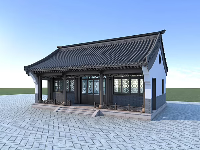 Traditional Chinese Ancient Building With Black Tiled Roof White Walls And Stone Paved Ground 3d model