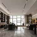 Tea Room Interior Design With Dark Cabinets Shelves Long Table Stools And Natural Light Window