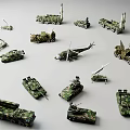 Various Military Camouflage Toy Models Including Tanks Helicopters And Missile Launchers