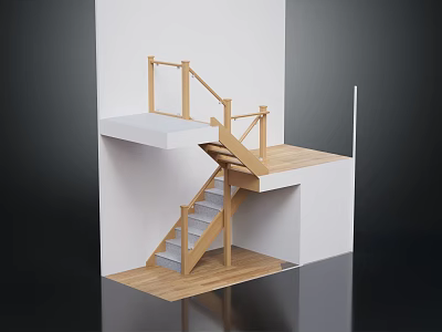 Modern Staircase Interior Design With Wooden Handrail Steps Platform And Structure 3d model