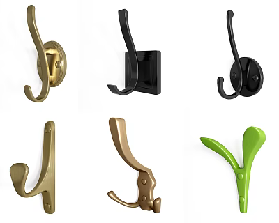 Stylish Wall Mounted Hooks With Multiple Colors And Unique Shapes For Home Decor 3d model