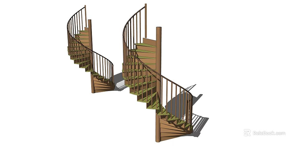 Wooden Spiral Staircase Design With Curved Handrail And Steps For Interior 3d model 