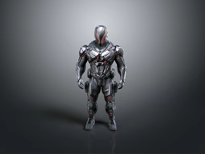 Modern Mechanical Armor Decorative Figure Silver Black Design With Red Accents Home Living Accessory 3d model