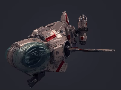 Sci Fi Spaceship With Transparent Cockpit Gray Red Stripes Mechanical Structure Engine And Wing 3d model