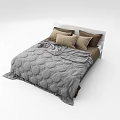 Double Bed With White Headboard Brown Quilt Beige Blanket And Brown Pillows
