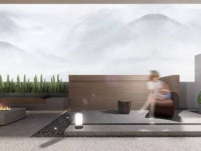 Modern Villa Balcony Design With Mountain View Green Plants And Outdoor Seating 3d model