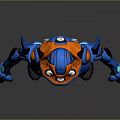 Game Movie Character In Blue Orange Armored Suit With Sci Fi Helmet Shoulder Armor Design
