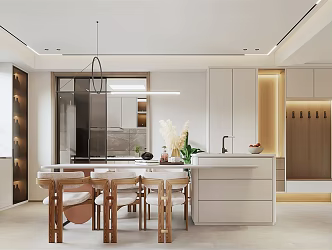 Modern Restaurant Cream Restaurant Dining Table and Chair Combination Closed Kitchen Restaurant Combination Restaurant High Cabinet Dining Table and Chair Island Combination Restaurant Ornaments Restaurant Chandelier 3d model