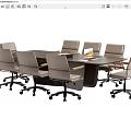 Modern Conference Table Setup With Comfortable Chairs And Laptop On Top 3d model