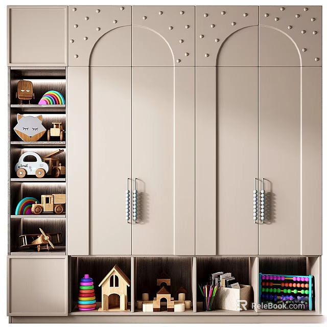 Modern Display Cabinet With Metal Handles And Open Shelves For Decorative Items 3d model 