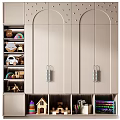 Modern Display Cabinet With Metal Handles And Open Shelves For Decorative Items