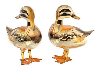 Golden Duck Ornamental Decor Set With Shiny Metallic Finish For Home Decoration Accents 3d model