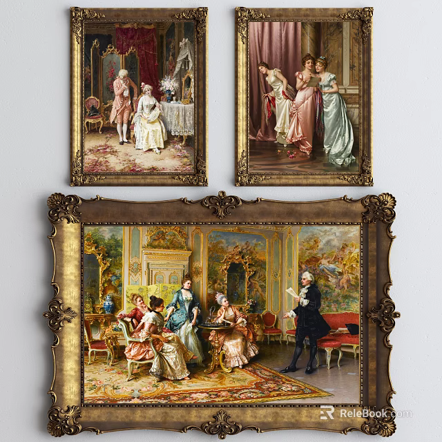 Classical Figure Paintings Depicting Historical Characters In Elegant Attire And Social Gatherings 3d model 
