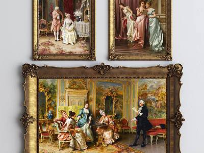 Classical Figure Paintings Depicting Historical Characters In Elegant Attire And Social Gatherings 3d model