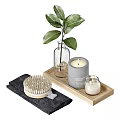 Modern Bathroom Accessories Set with Lighted Mirror Makeup Brushes and Green Plant
