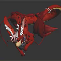 Fantasy Dragon Character Long Ears Red Body White Antlers Colorful Scarf Yellow Tail Standing Pose