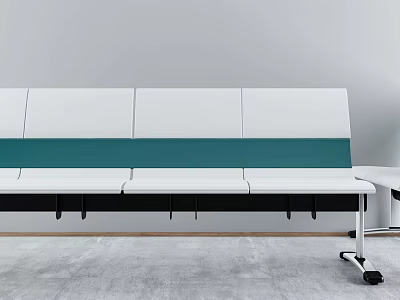 Modern Public Chair With White Seats Green Stripe And Metal Frame Design 3d model