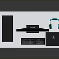 Gaming Desk Setup With Computer Tower Monitor Game Screen Keyboard Mouse Pad And Dumbbell