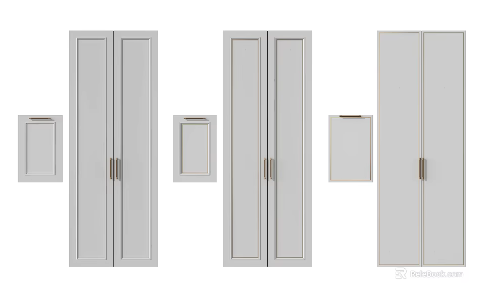 Modern Light Gray Wardrobe Doors With Double Panel Design And Metal Handles 3d model 