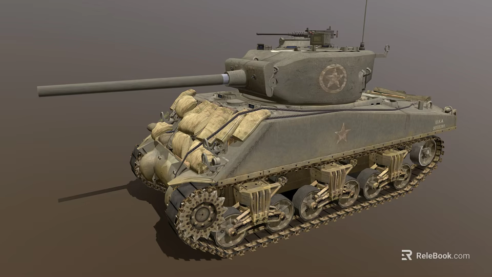 Vintage Military Tank With Turret Cannon Barrel Star Insignia And Tracks 3d model 