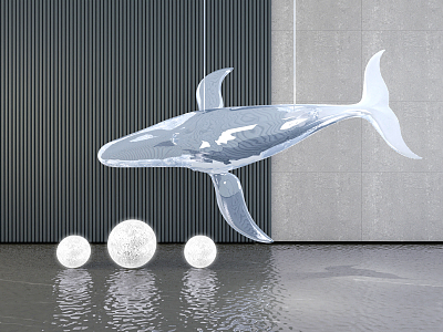 Modern Sculpture Waterscape Whale Sculpture Pendant 3d model