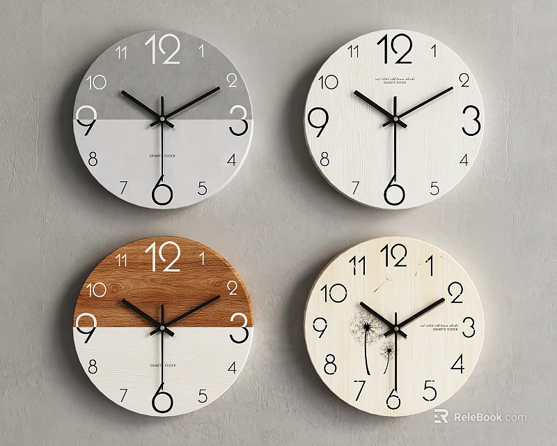 Modern Wall Clocks With Wooden Accents And White Gray Dials For Home Decor 3d model 