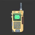 Vintage Golden Cell Phone With Antenna Green Screen And Retro Keypad Design