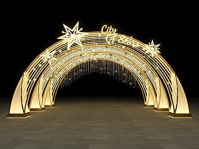 Illuminated Event Gateway with City of Stars Sign and Star Decorations 3d model