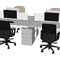 Modern Office Workstations With White Desks Black Chairs And Computer Monitors 3d model
